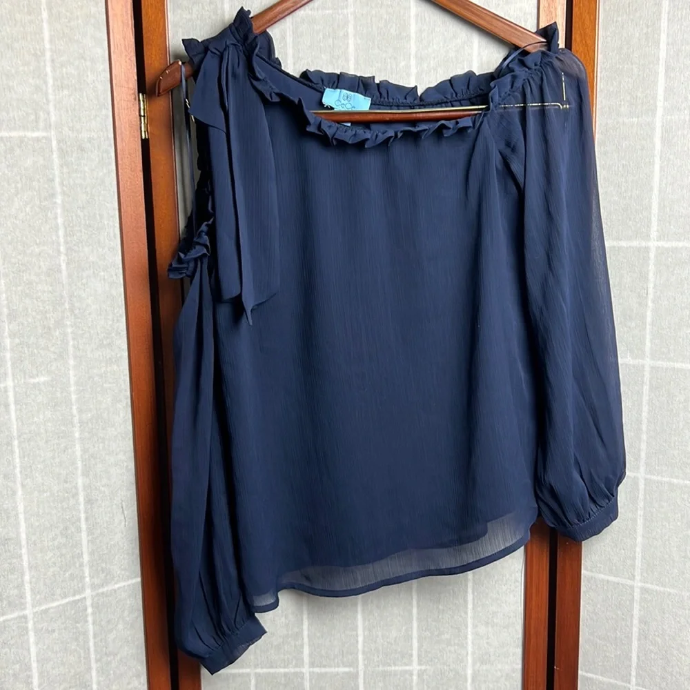 Tie-neck One Shoulder Top In Navy size S - Picture 2 of 8